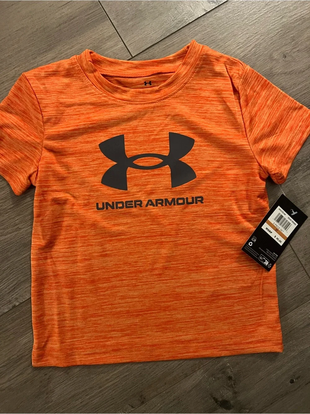Under Armour Orange Heather Logo Tee with Gray Athletic Shorts